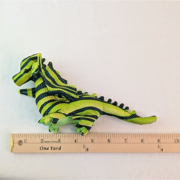 Green Black Striped Sand Filled Dragon Plush 9" Stuffed Animal Toy Sparkle - Picture 6 of 6